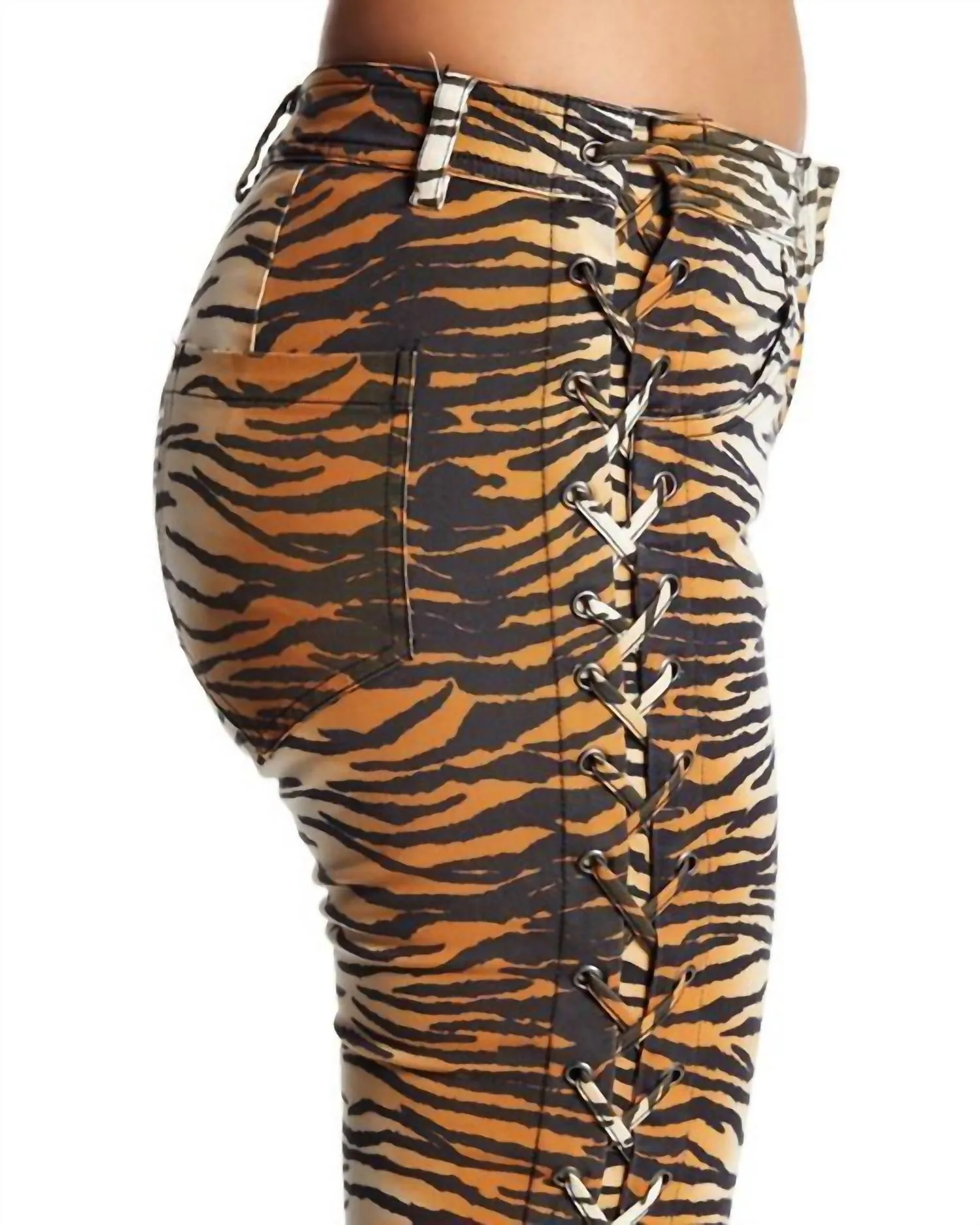 A.L.C. - Animal Print Tiger Side Lace Up Dent Pants