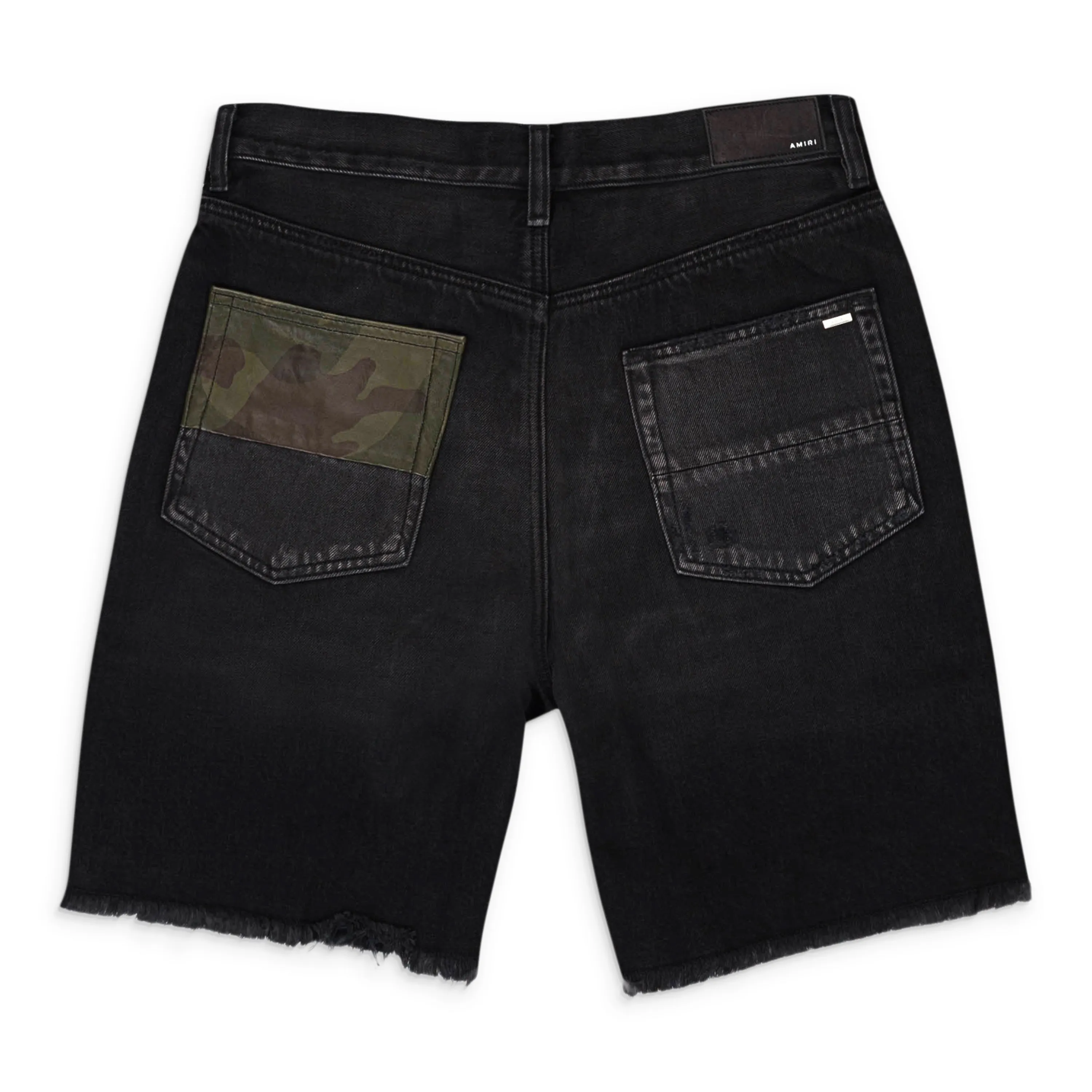 AMIRI CAMO PATCH SHORT AGED BLACK DENIM SHORTS