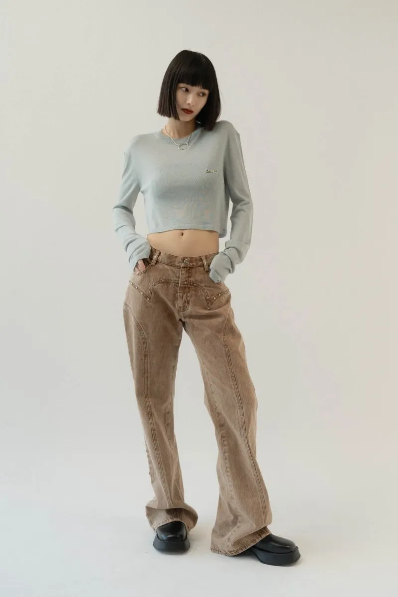 bell bottom denim pants(unisex)/cinnamon