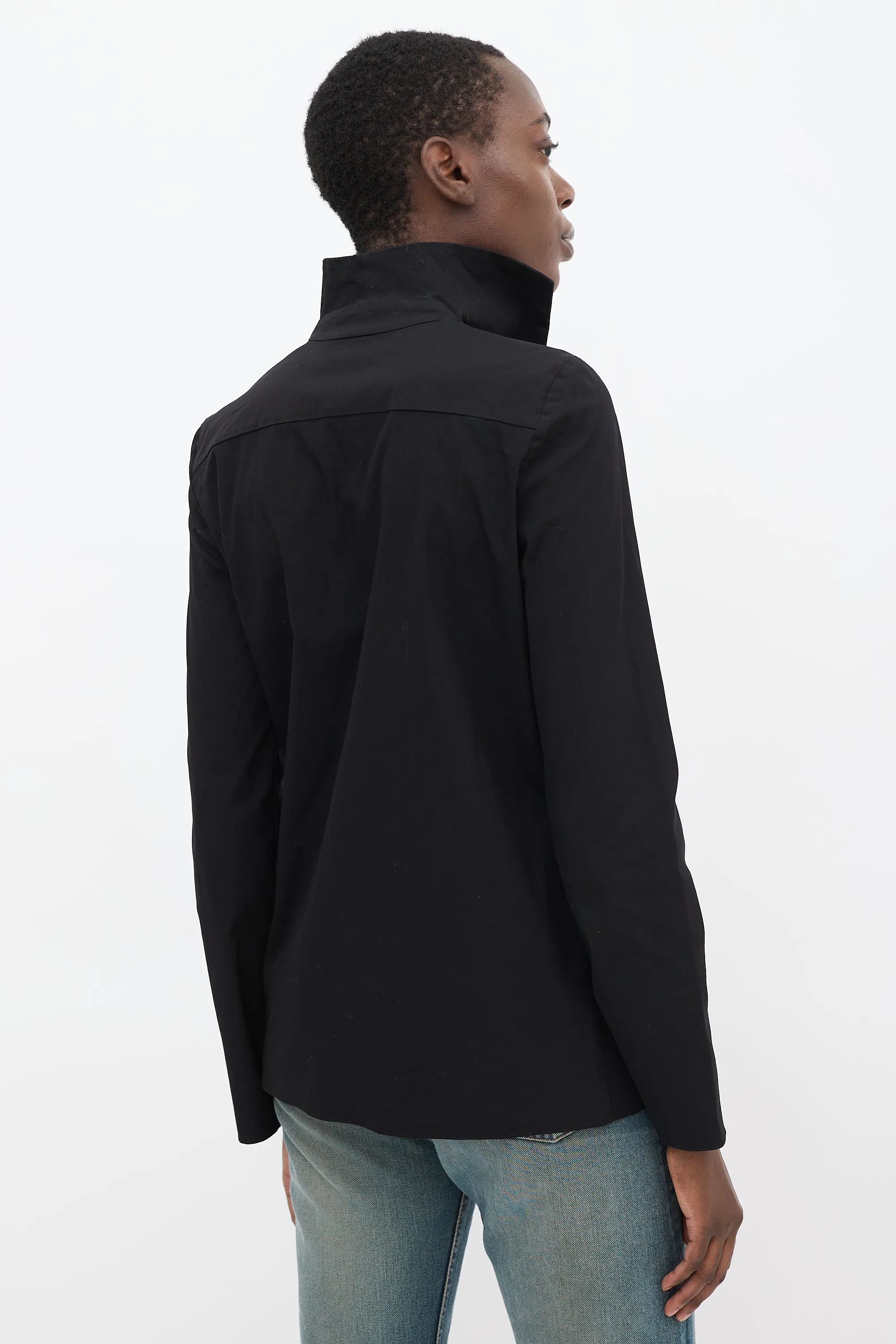 Black Cotton Flared Sleeve Shirt