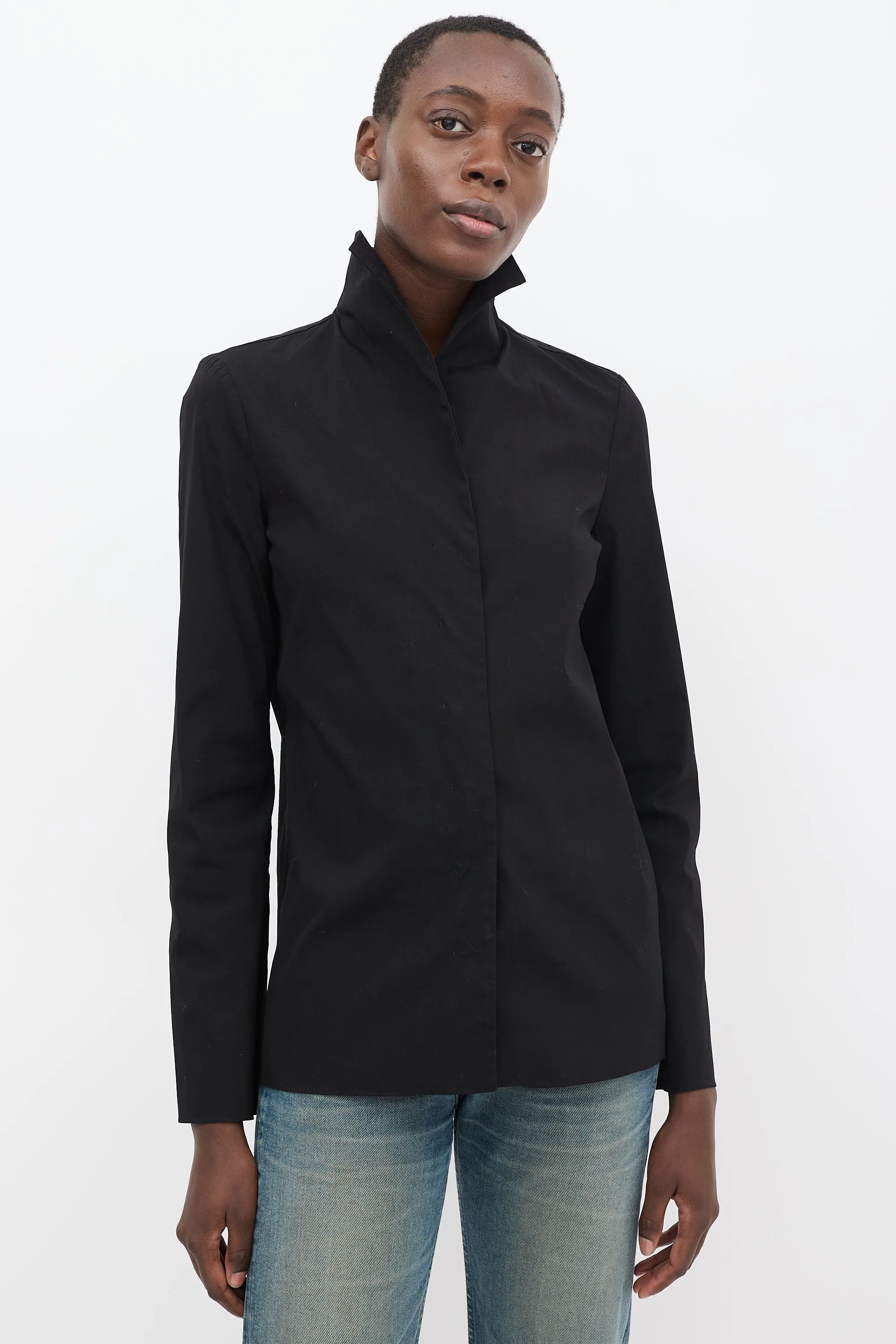 Black Cotton Flared Sleeve Shirt
