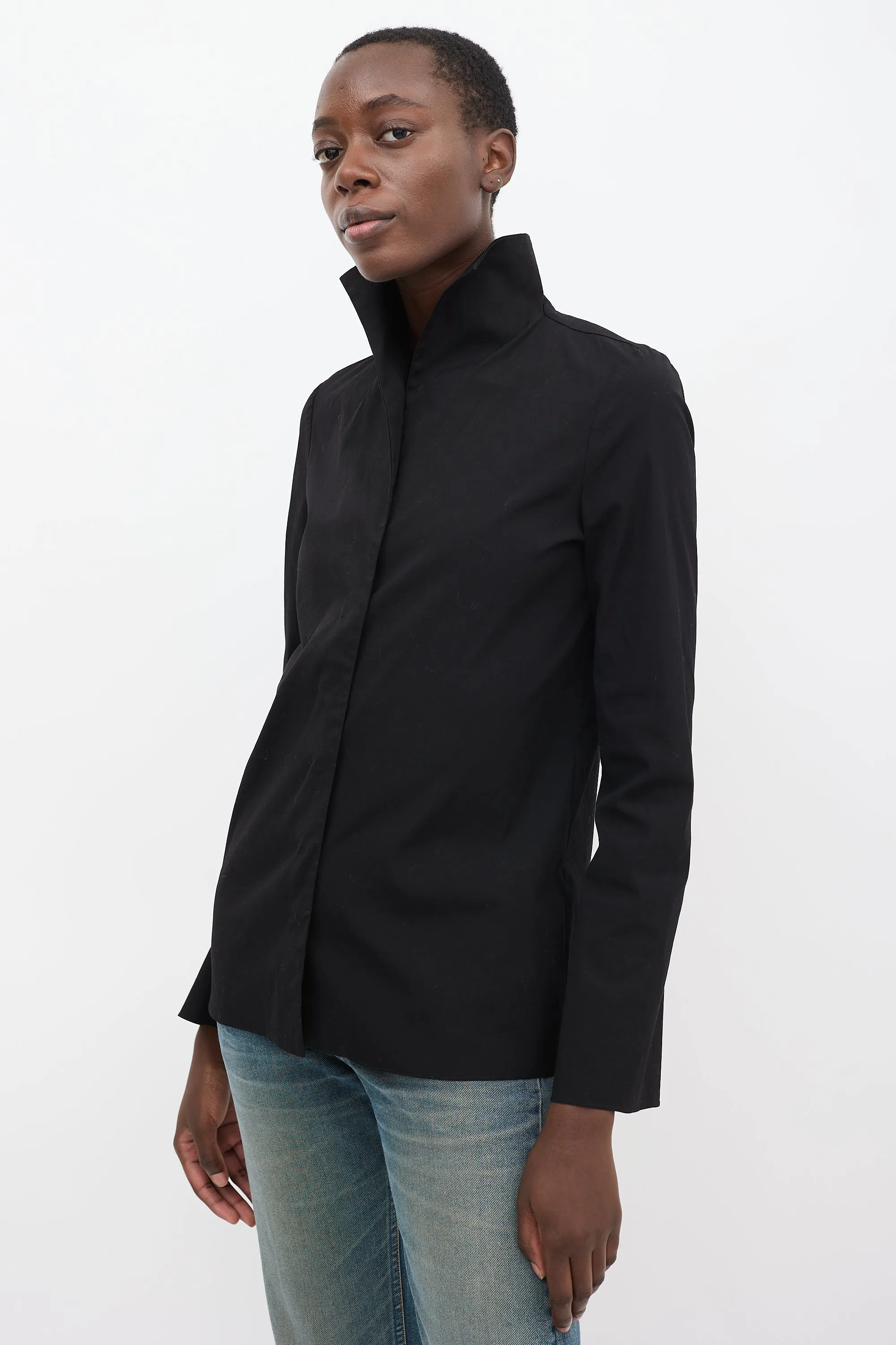 Black Cotton Flared Sleeve Shirt