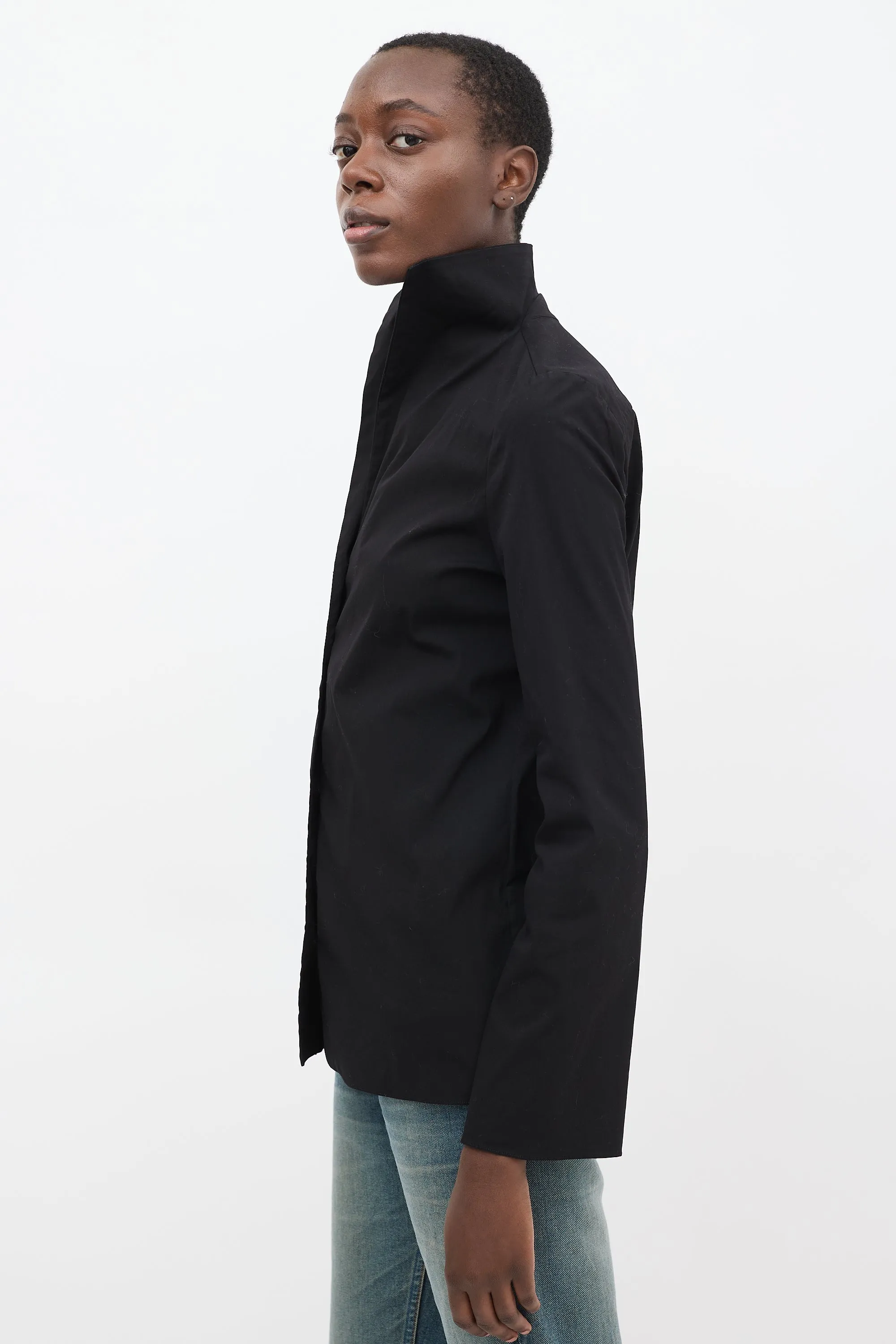 Black Cotton Flared Sleeve Shirt
