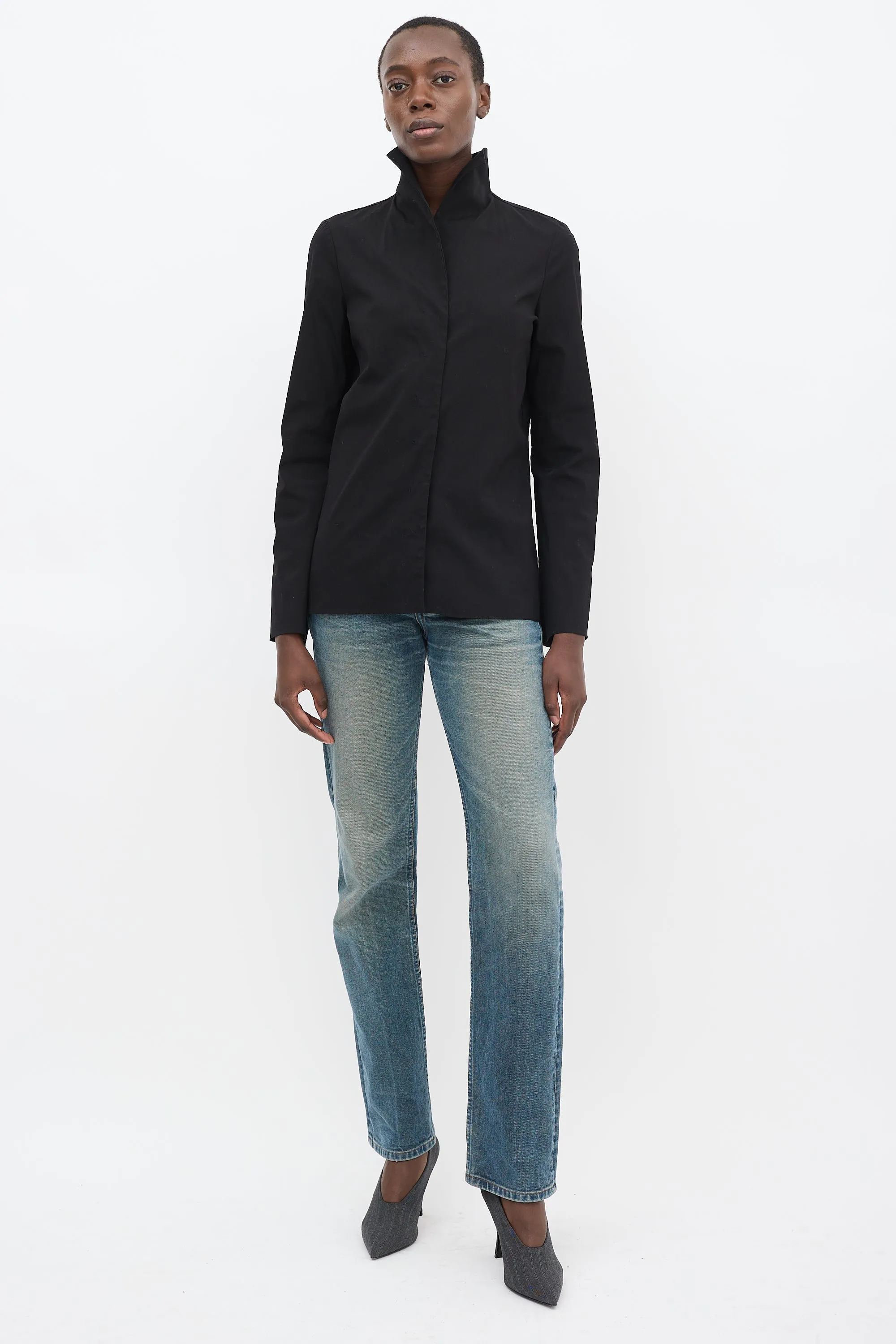 Black Cotton Flared Sleeve Shirt