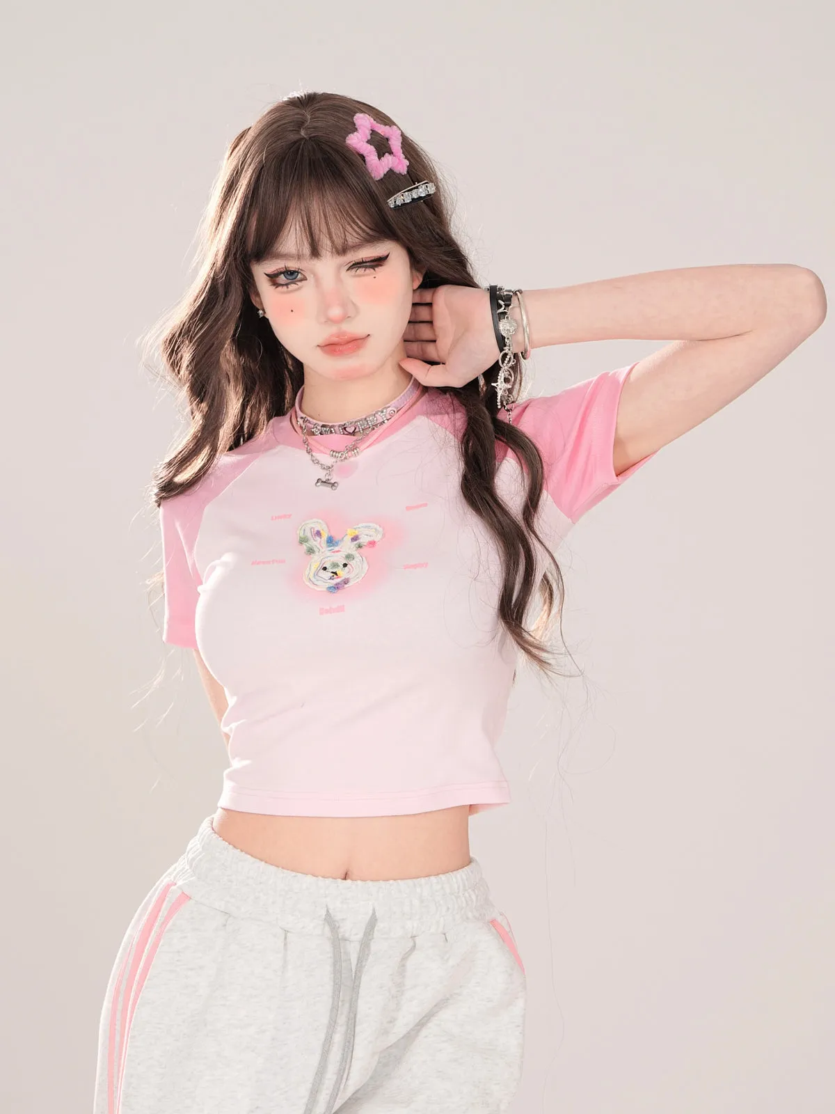 Bunny Short Raglan Cute T-Shirt
