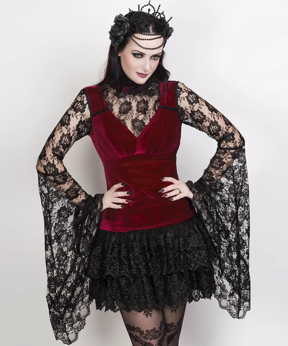 Fidelis Long Flared Sleeve Gothic Maroon Top