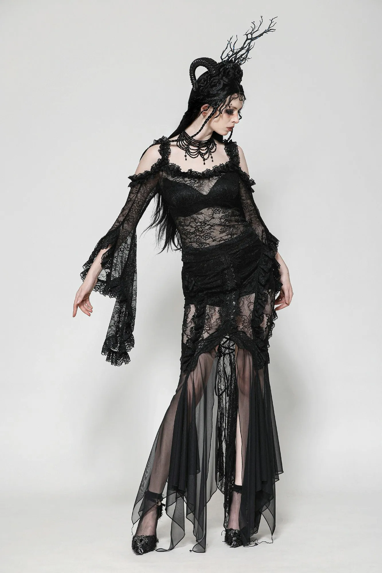 Gothic Romantic Lace Flare Sleeve Top TW623