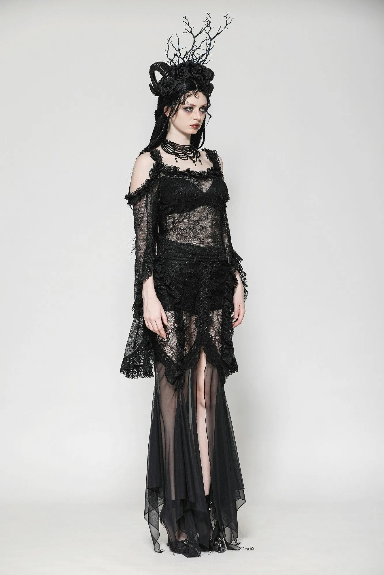Gothic Romantic Lace Flare Sleeve Top TW623