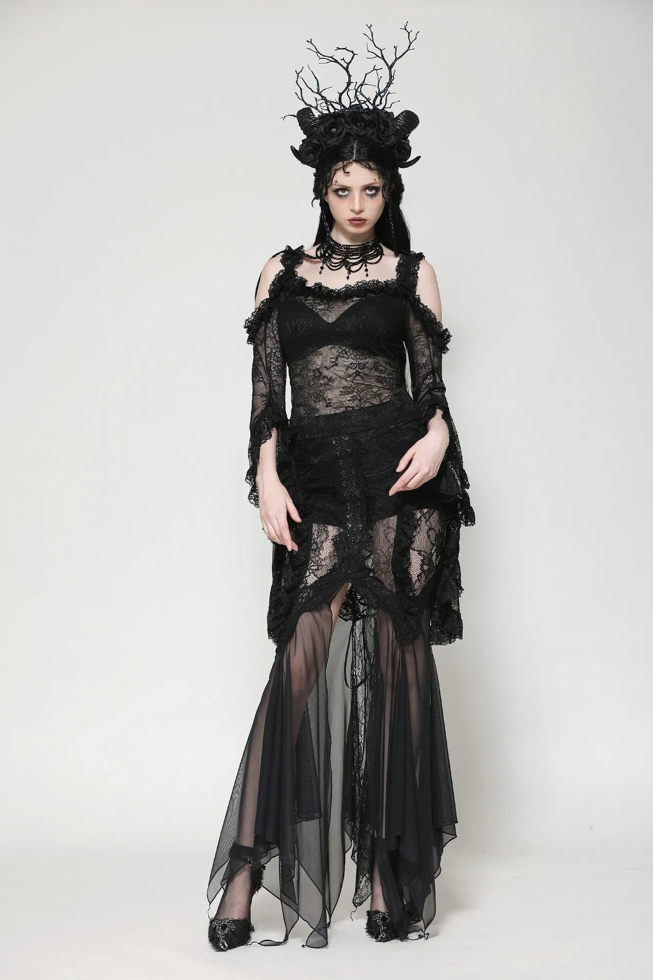 Gothic Romantic Lace Flare Sleeve Top TW623
