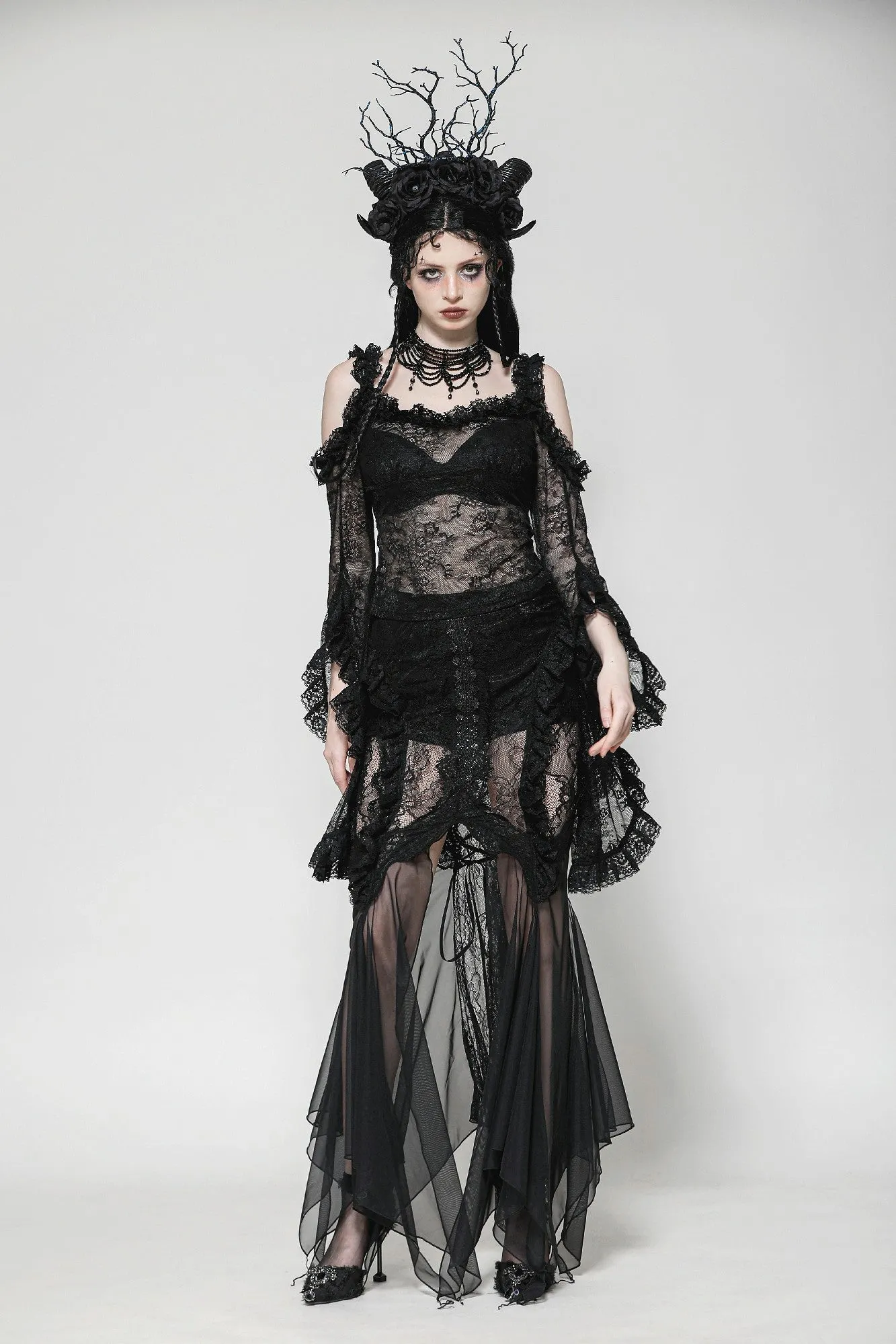 Gothic Romantic Lace Flare Sleeve Top TW623