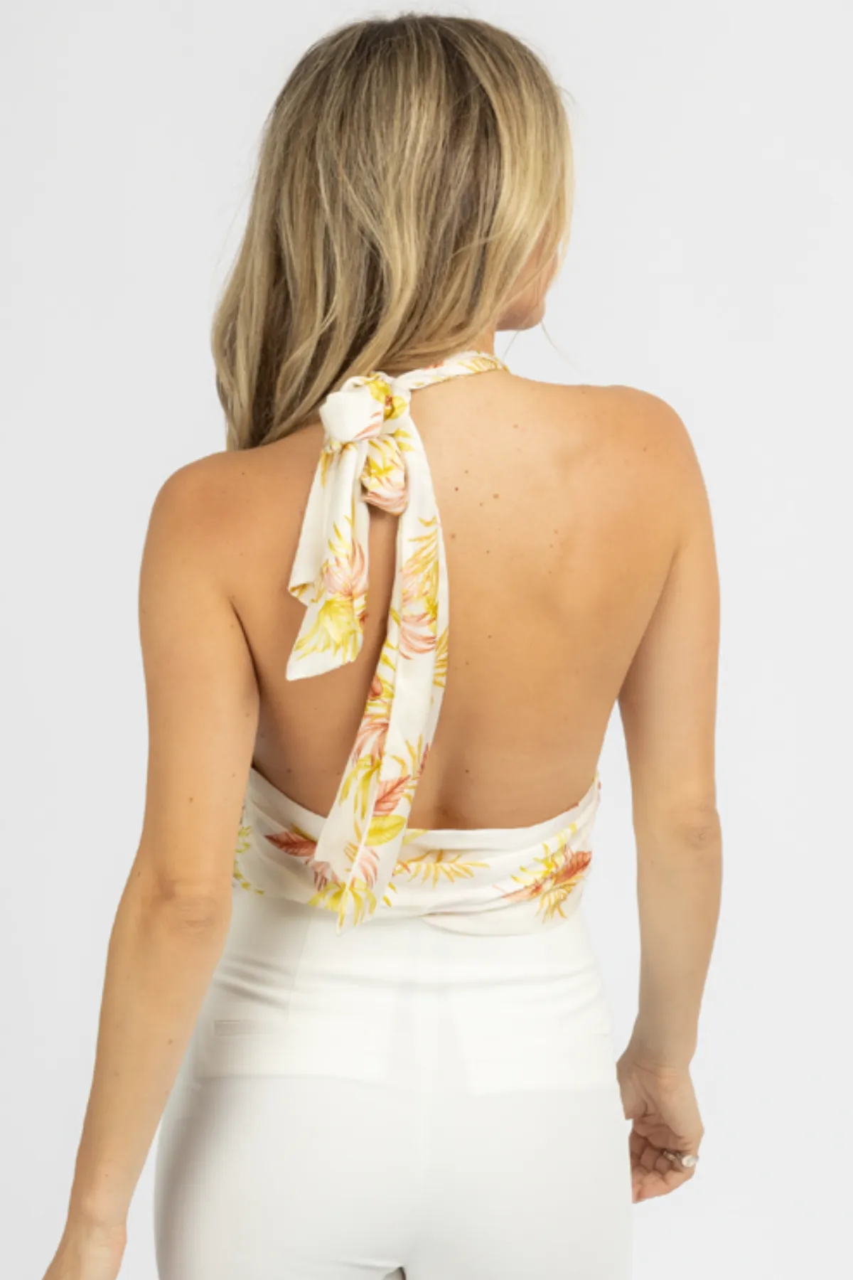 IVORY TROPICAL HALTERNECK TOP