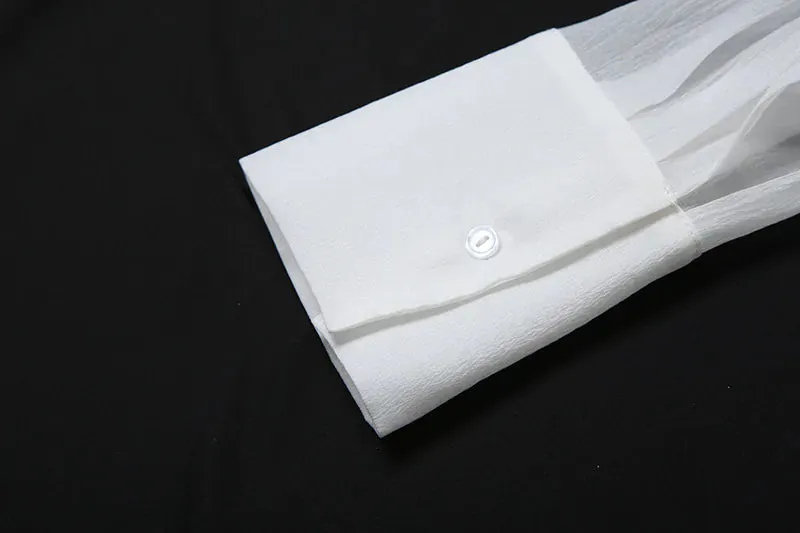 Lapel V-neck flared sleeve mesh slim dress