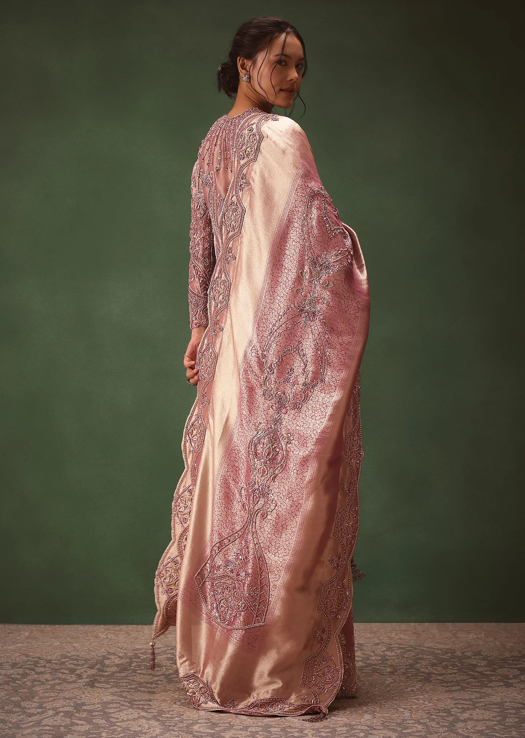 Lilac Embroidered Short Kurti Suit With Bell Bottom Pant