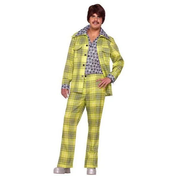 Men's 70's Suit Costume - Green Plaid