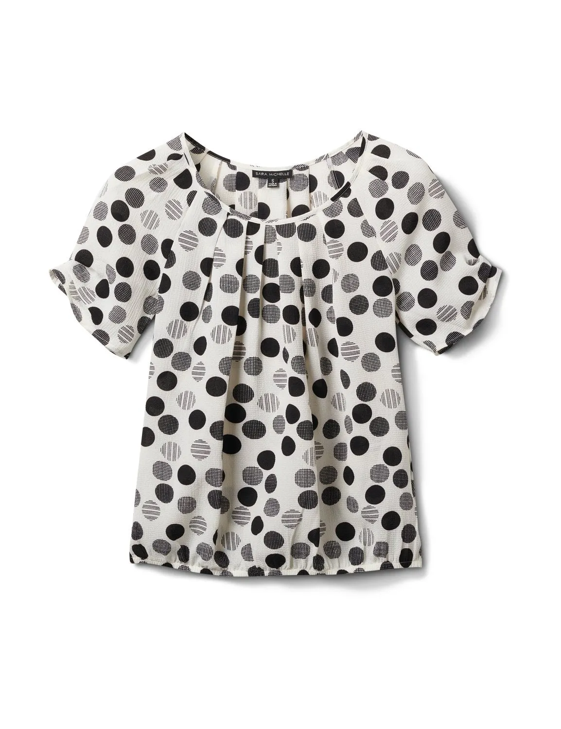 Mixed Dot Bubble Hem Woven Top