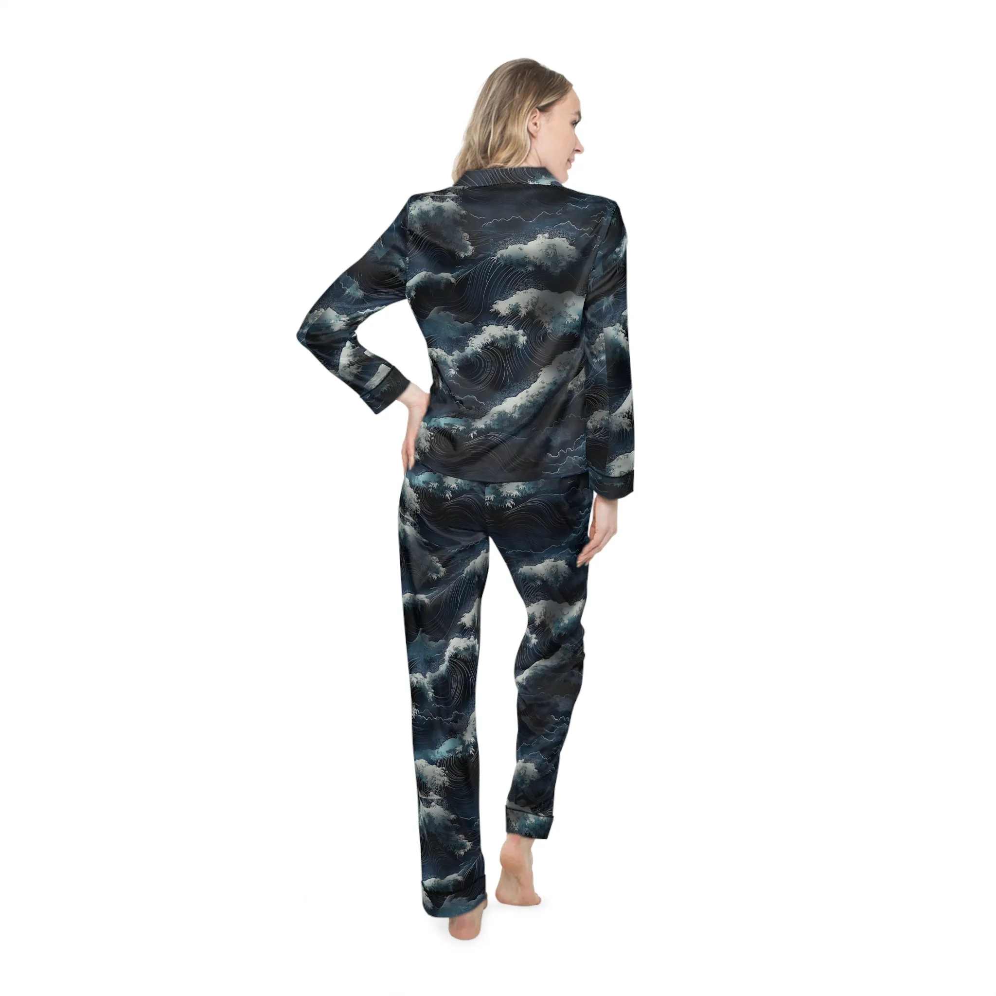 Ocean Dreams Elegant Women's Satin Pajamas Set - Luxurious Sleepwear for Comfort and Style