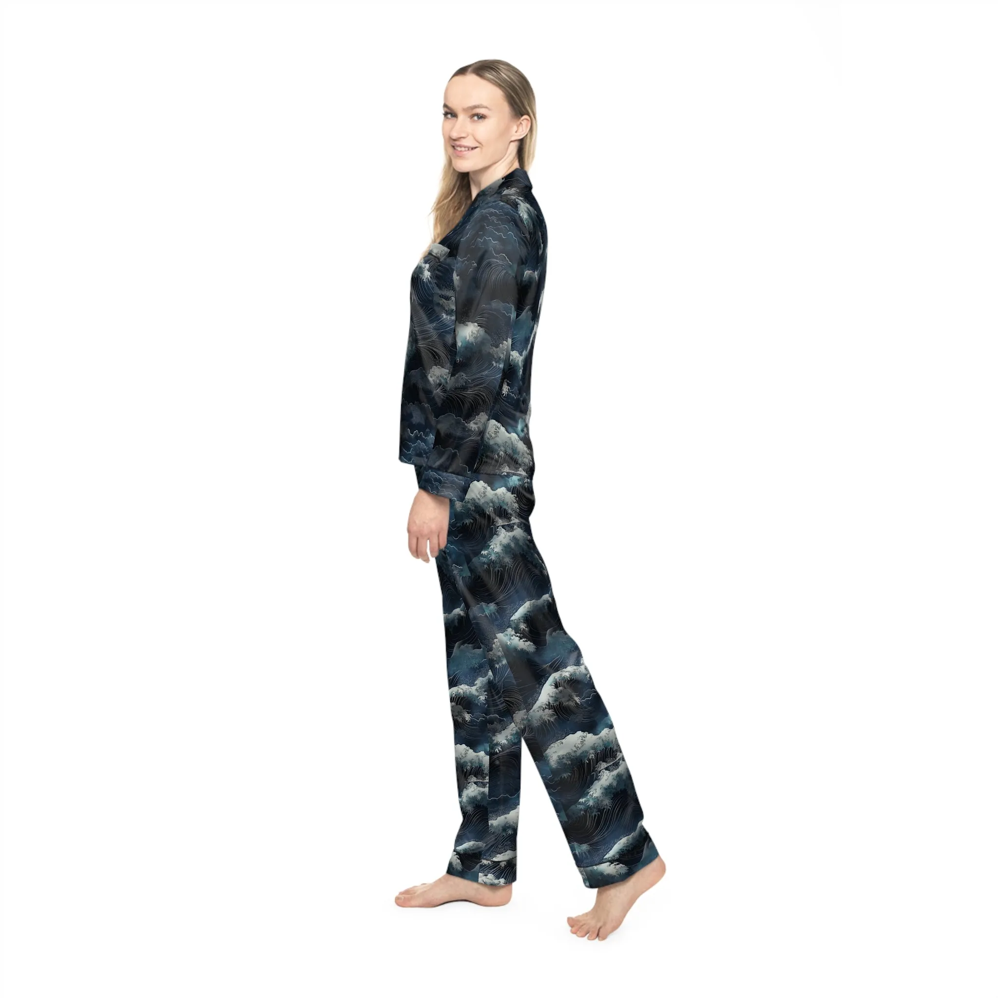 Ocean Dreams Elegant Women's Satin Pajamas Set - Luxurious Sleepwear for Comfort and Style