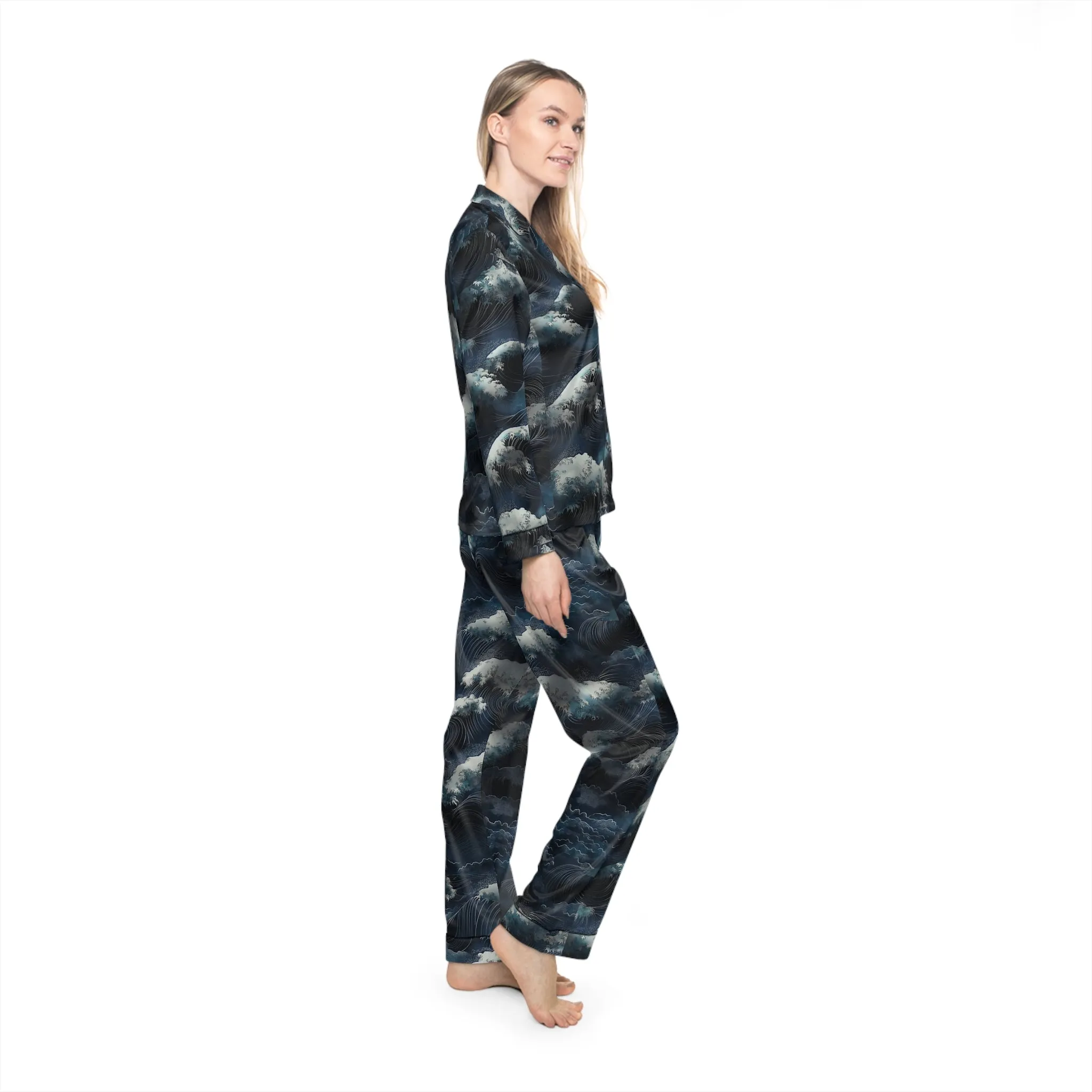 Ocean Dreams Elegant Women's Satin Pajamas Set - Luxurious Sleepwear for Comfort and Style