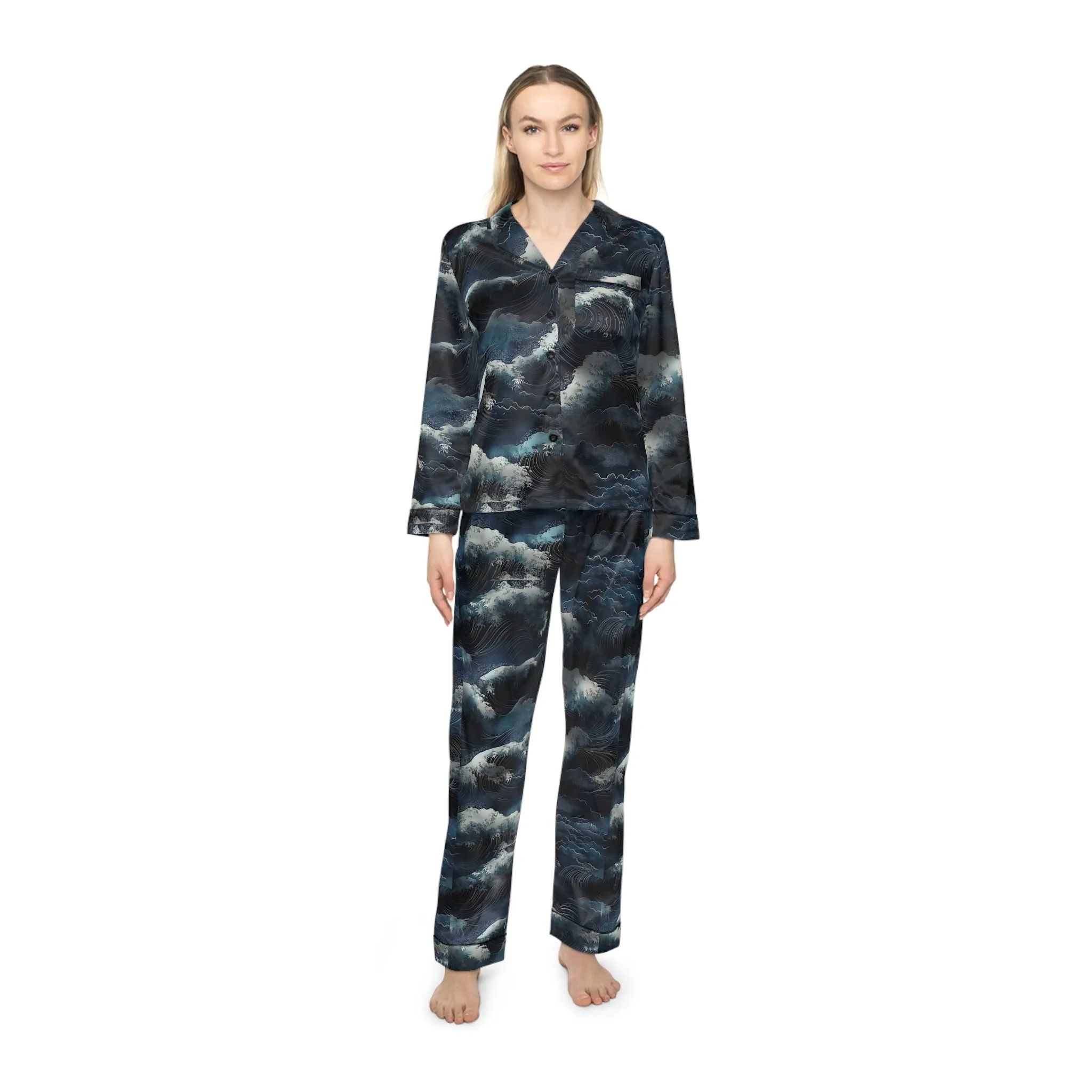 Ocean Dreams Elegant Women's Satin Pajamas Set - Luxurious Sleepwear for Comfort and Style