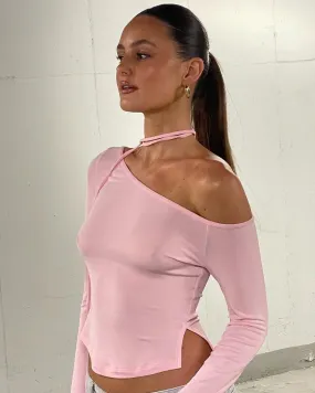 Pink off shoulder top with choker detail