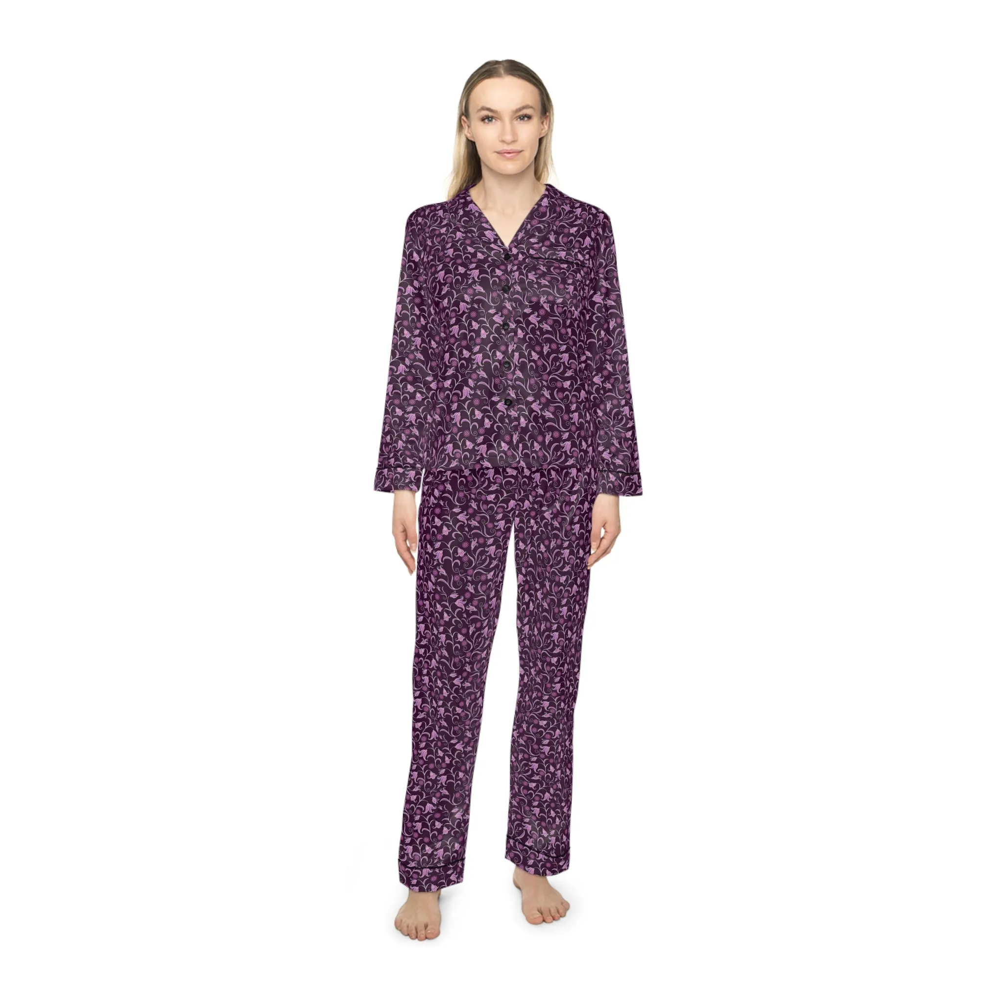 Purple Ivy Elegant Women's Satin Pajamas Set - Luxurious Sleepwear for Comfort and Style