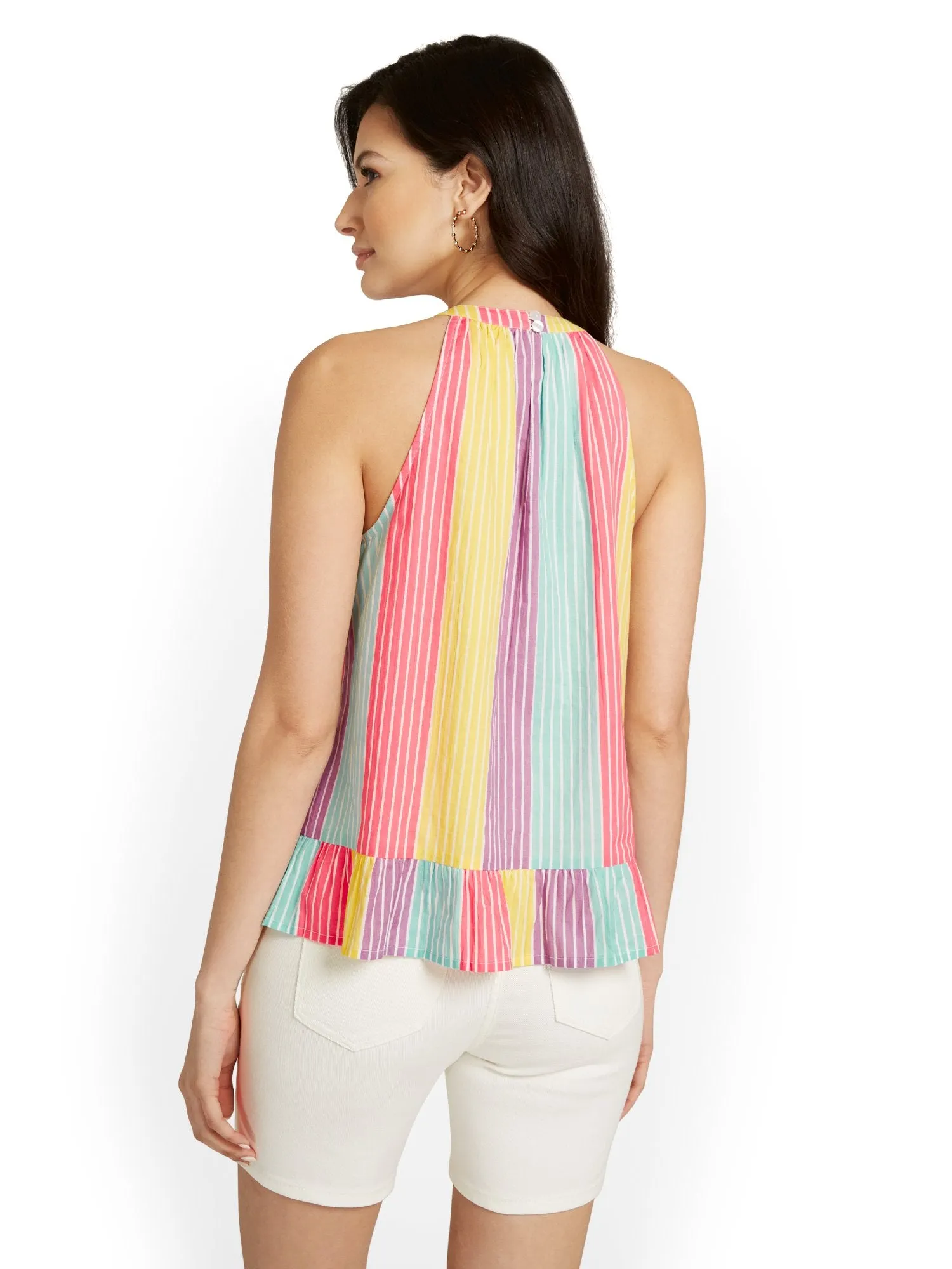 Striped Halterneck Ruffle Top