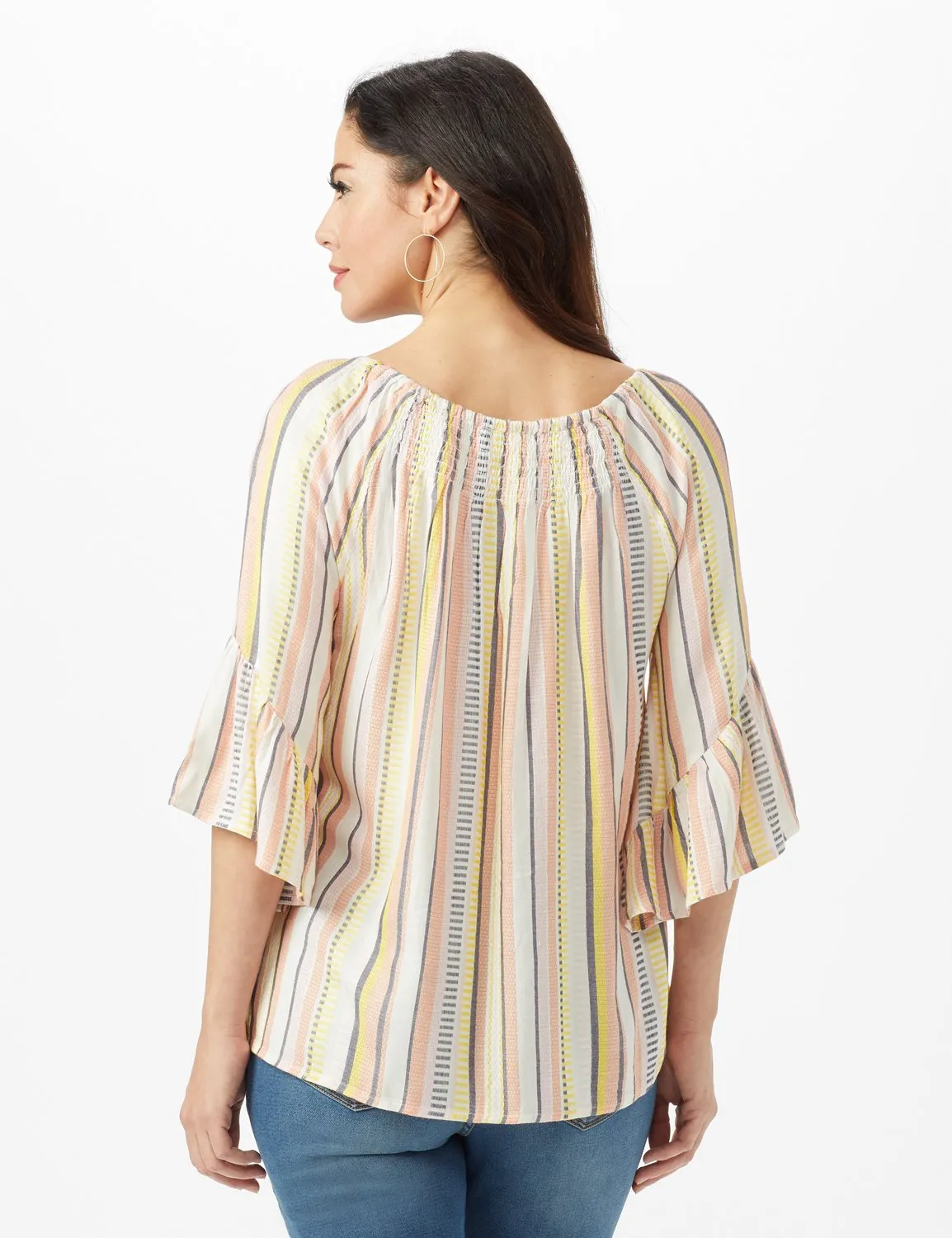 Textured Stripe Flared Sleeve Top