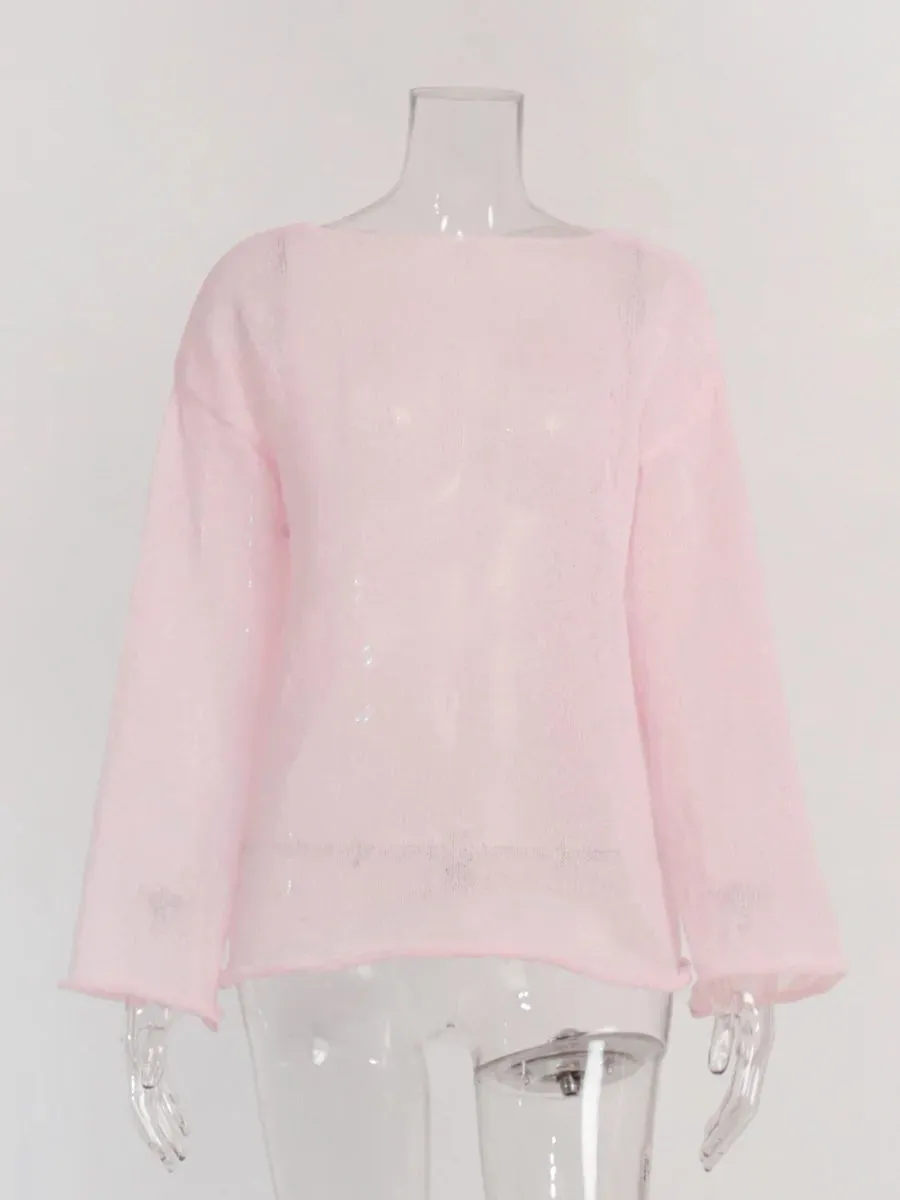 Thin round neck flared sleeve knitted T-shirt