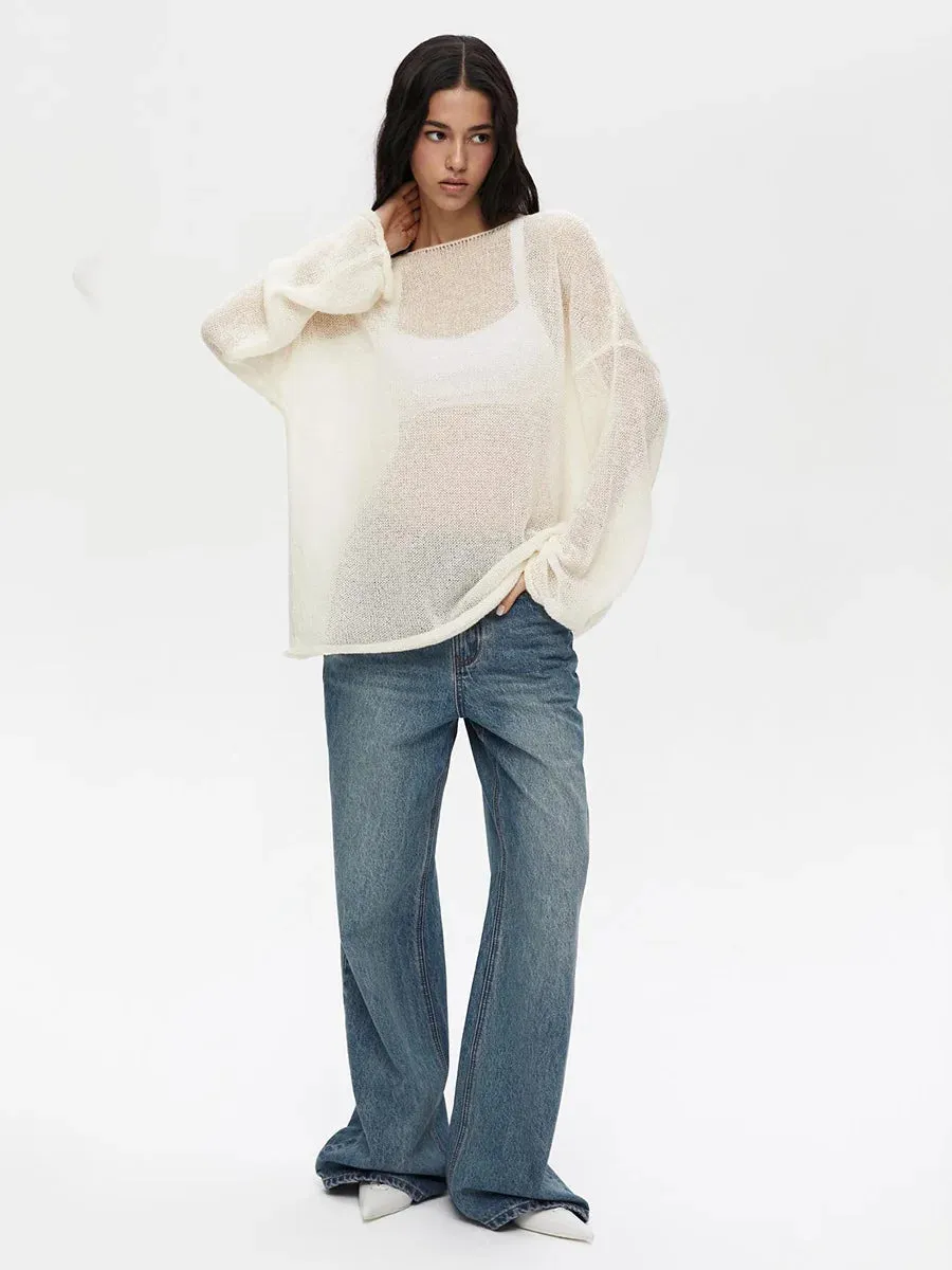Thin round neck flared sleeve knitted T-shirt