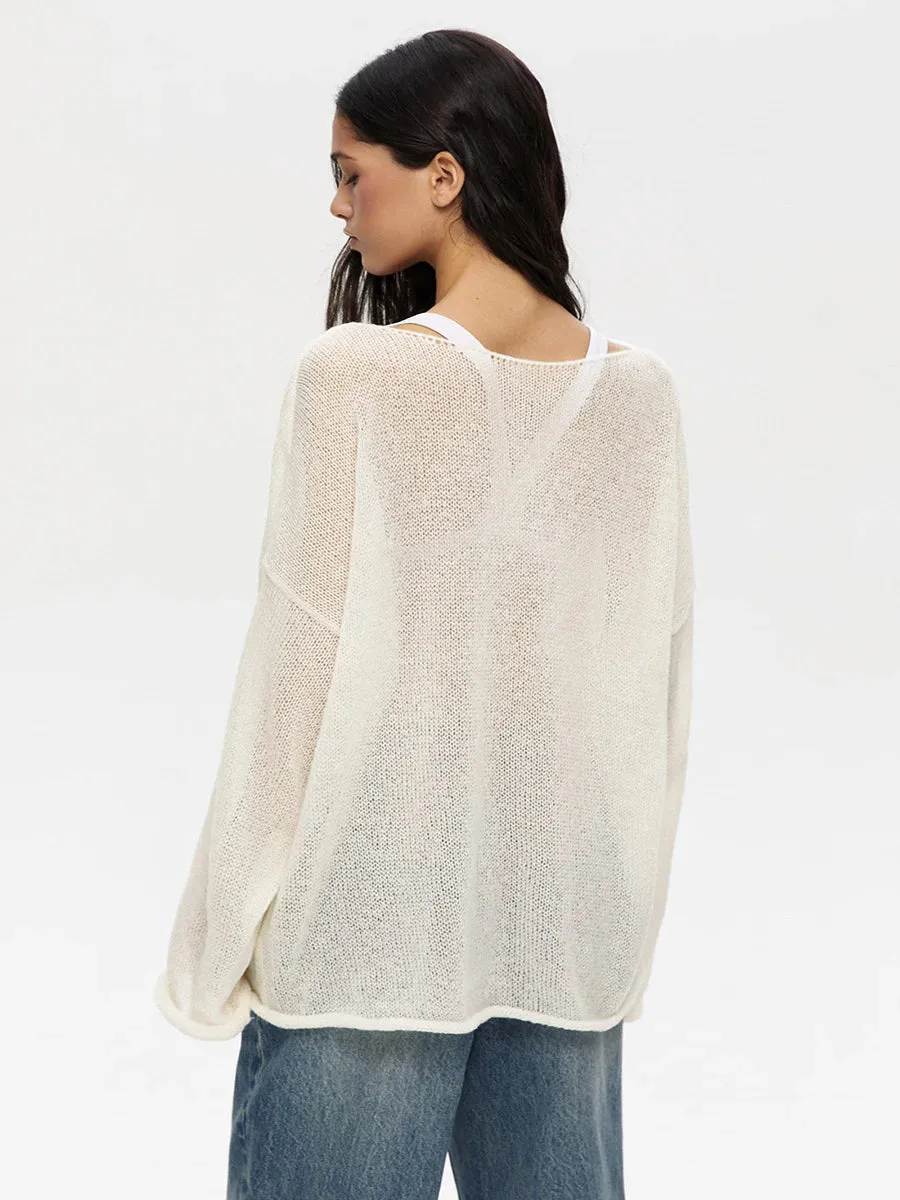 Thin round neck flared sleeve knitted T-shirt
