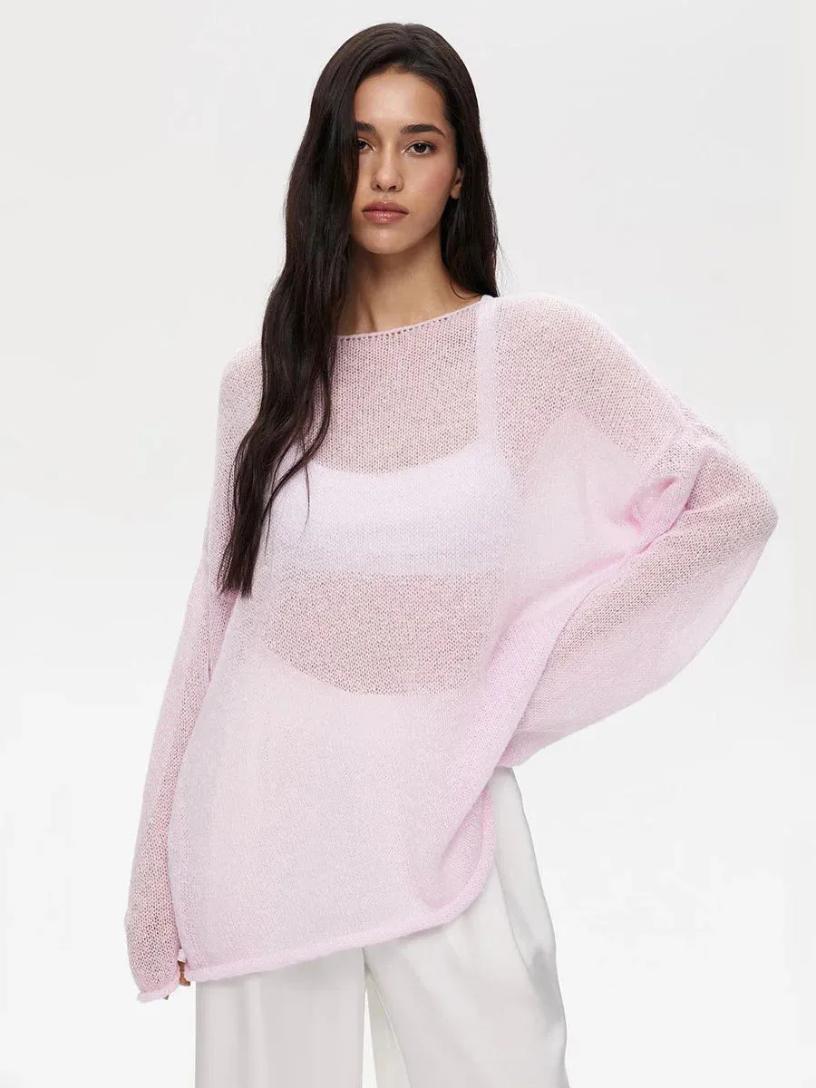 Thin round neck flared sleeve knitted T-shirt