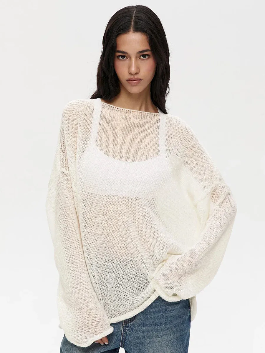 Thin round neck flared sleeve knitted T-shirt