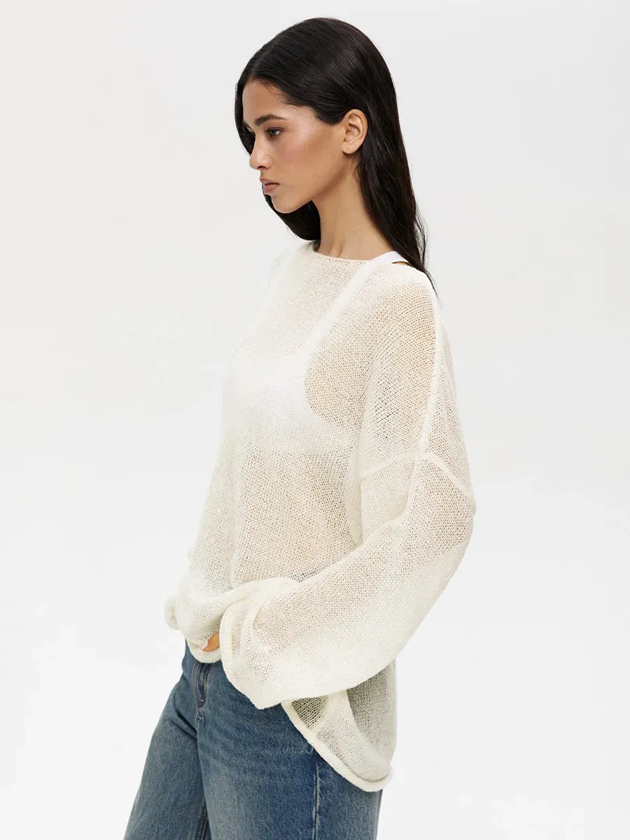 Thin round neck flared sleeve knitted T-shirt