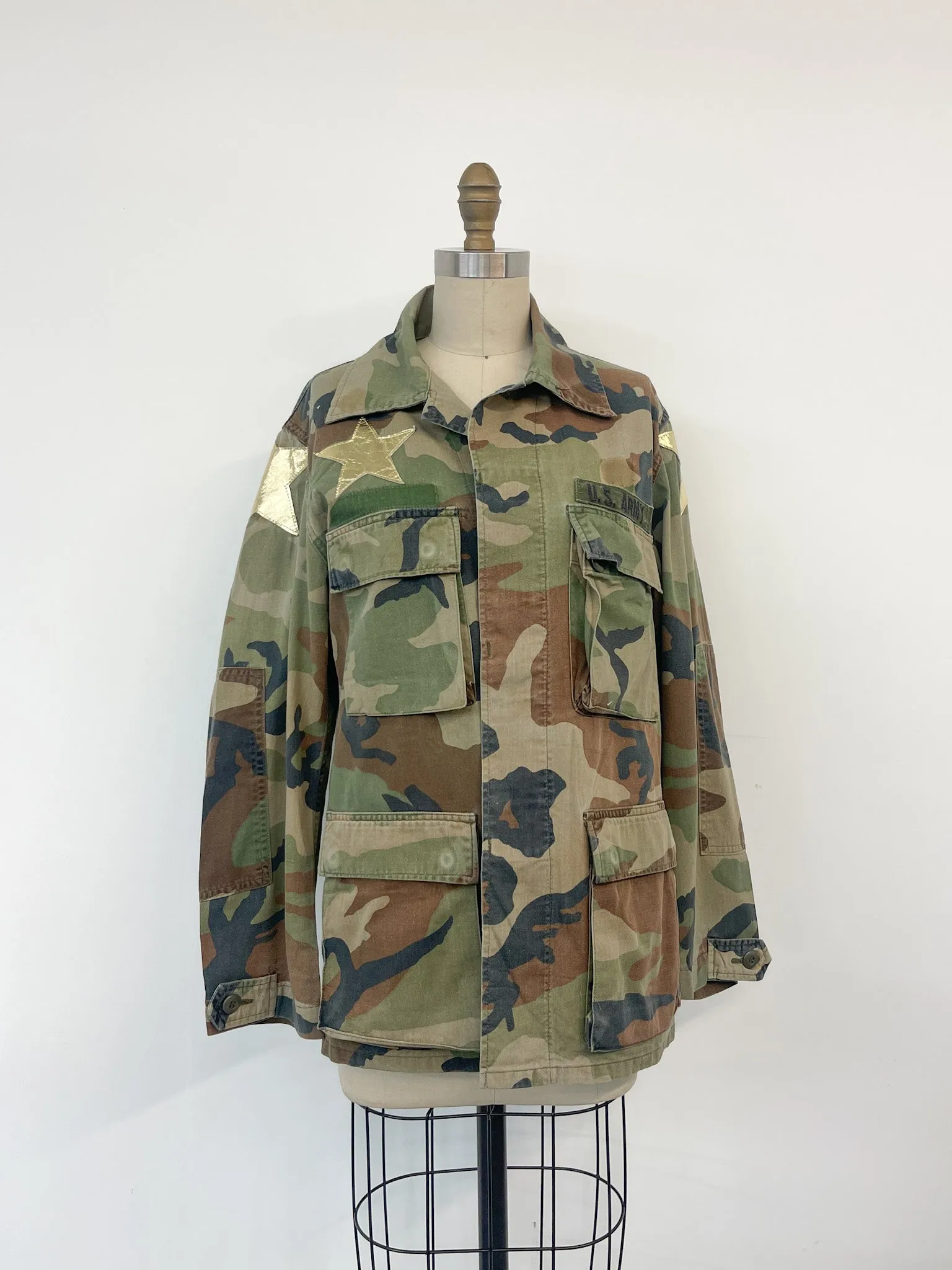 Upcycled Army Camo Jacket - Gold Stars