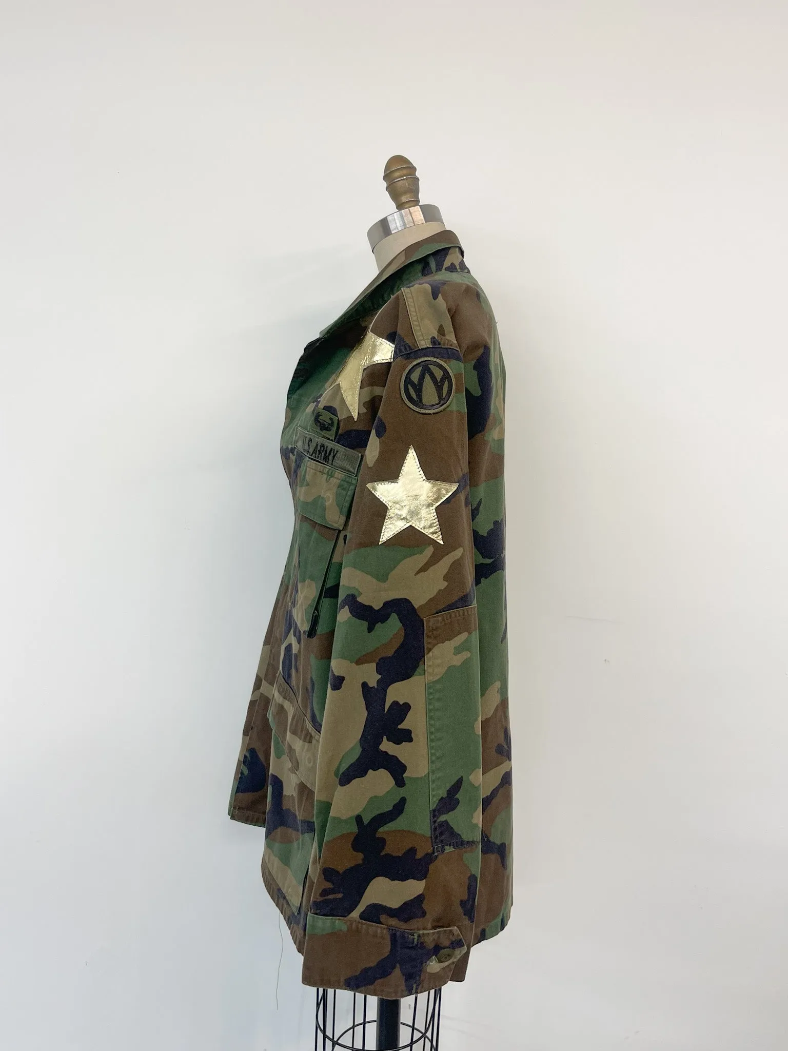 Upcycled Army Camo Jacket - Gold Stars