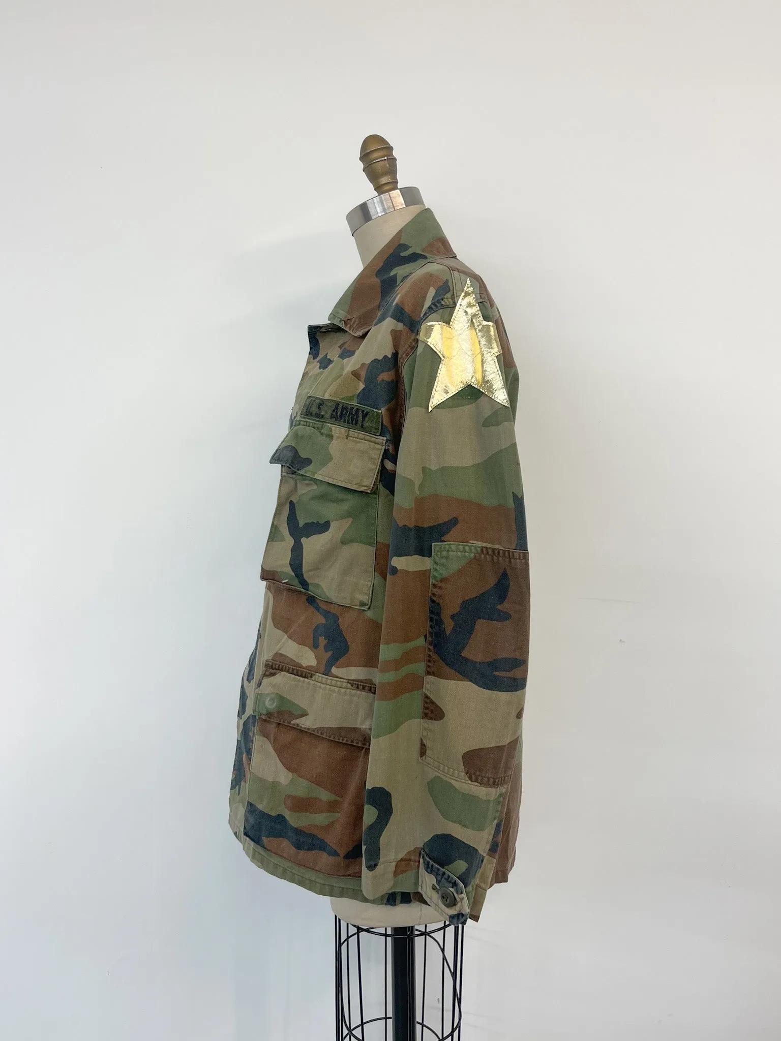 Upcycled Army Camo Jacket - Gold Stars