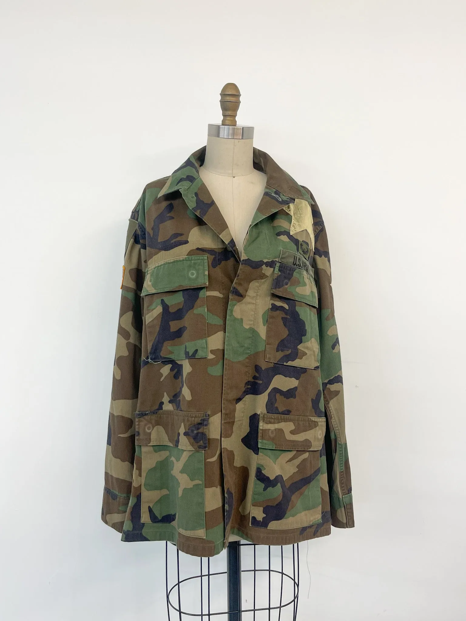Upcycled Army Camo Jacket - Gold Stars