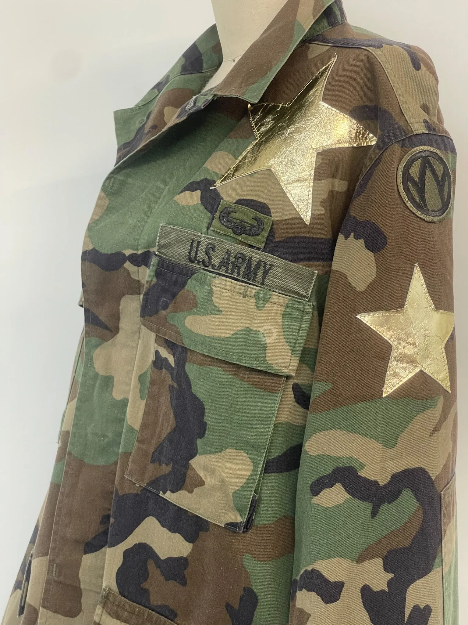 Upcycled Army Camo Jacket - Gold Stars
