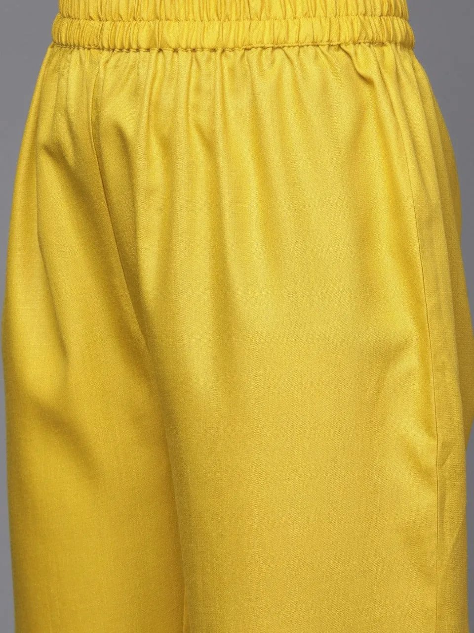 Varanga Women Mustard Yellow Yoke Design Mirror Work Cotton Kurta with Trousers & Dupatta